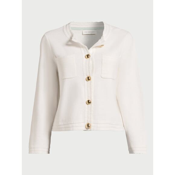 Free Assembly Womens Cardigan Sweater Ivory Size S Midweight Knit Chest Pockets - Picture 6 of 7